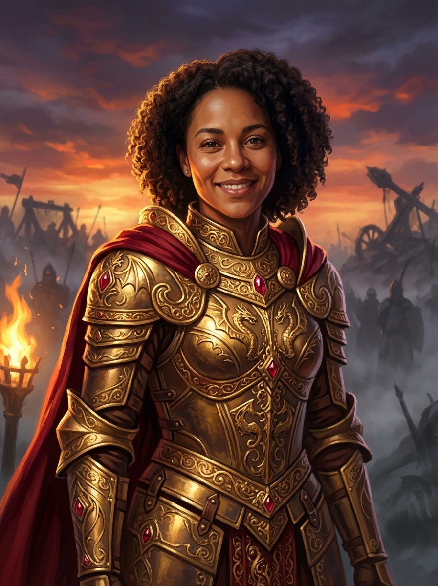 Woman transformed into a fantasy warrior